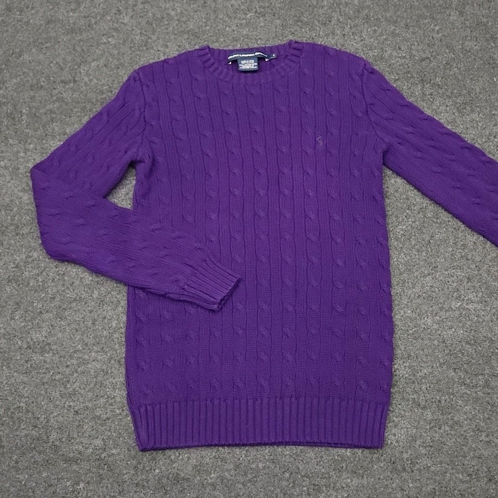 Ralph Lauren Sport Women Small Purple Cable Knit Sweater Old Money Academic Prep